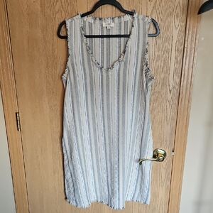 Umgee Beige and White Striped Midi Dress